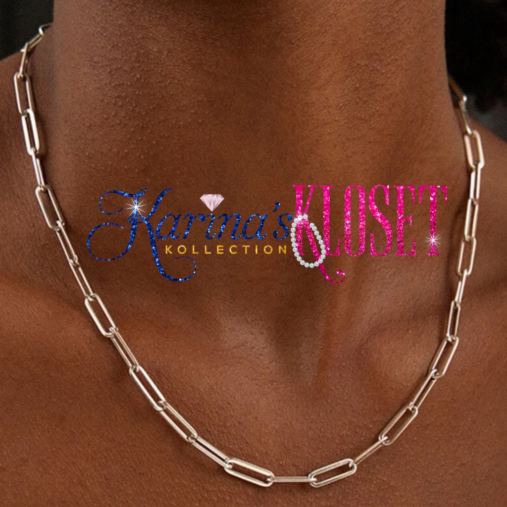 White Gold Plated Rectangle Paper Clip Necklace